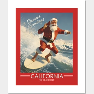 Surfing Santa (Dark Version) Posters and Art